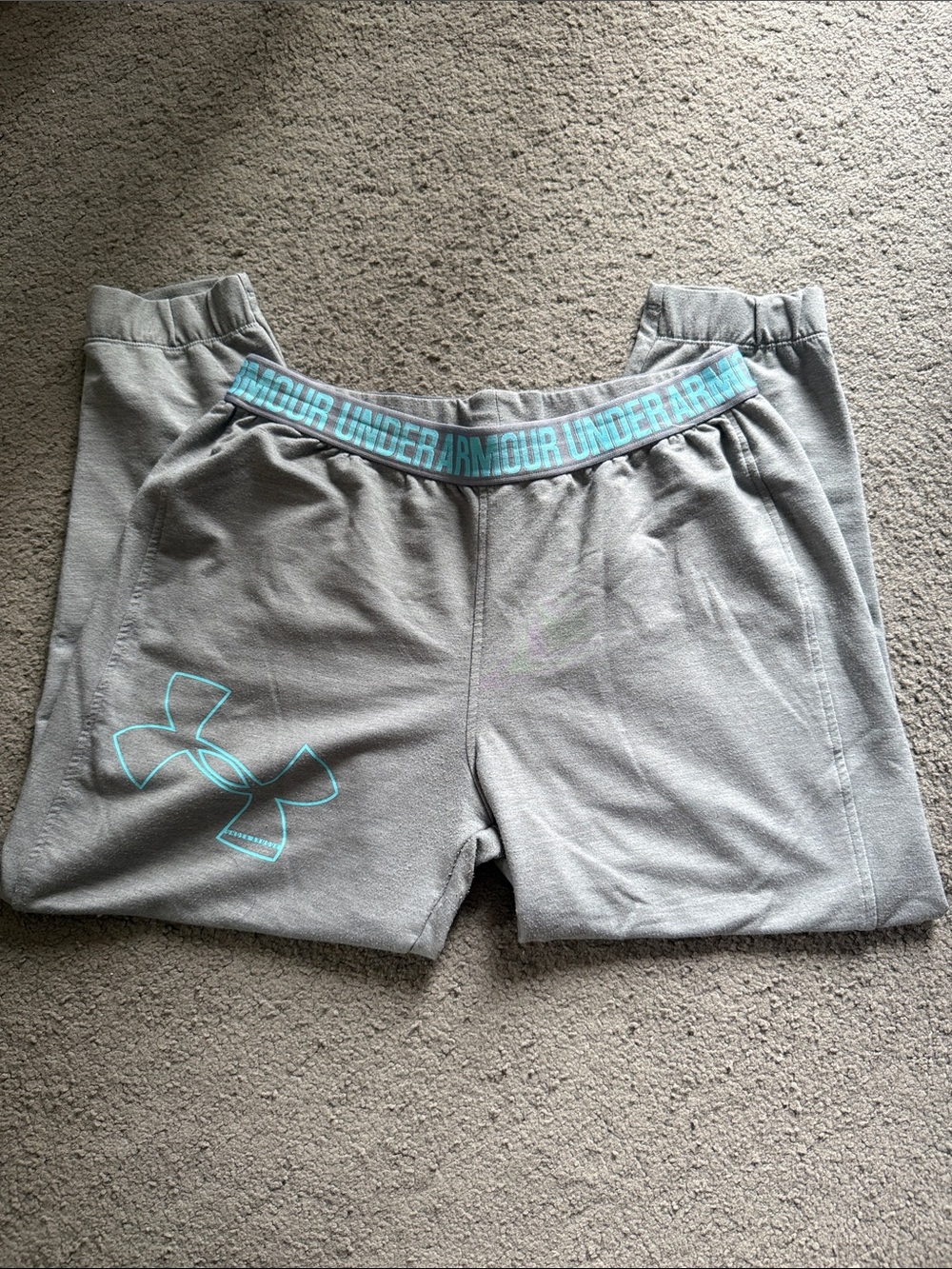 Under Armour Gray Joggers with Teal Logo and Waistband